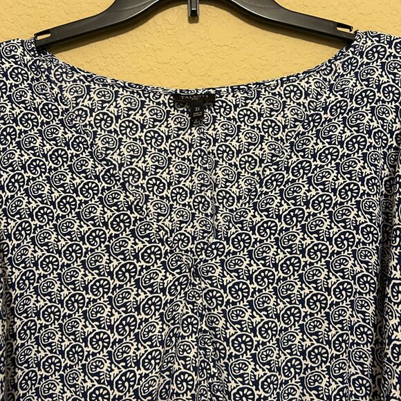Talbots Floral Paisley Wrap Tie Top Womens Size 3X Blue White 3/4  Sleeve Flowy - Picture 4 of 8